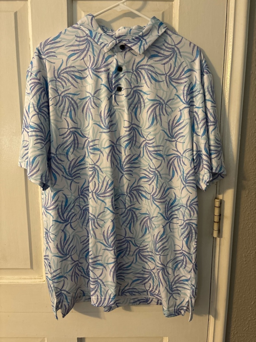 Nicklaus Eco Choice Leaf Print Golf Polo Shirt L Blue White Recycled Material